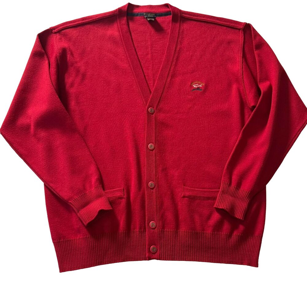 Vintage Paul & Shark Yachting Red Wool Cardigan Sweater Made In Italy Size L